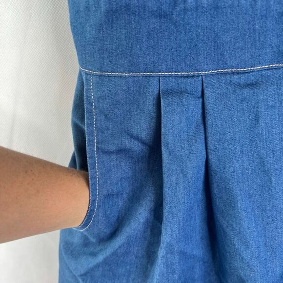 FA Belted Waist Wide Leg Boho Jumpsuit with Pockets Denim Blue Size Small - Picture 6 of 14